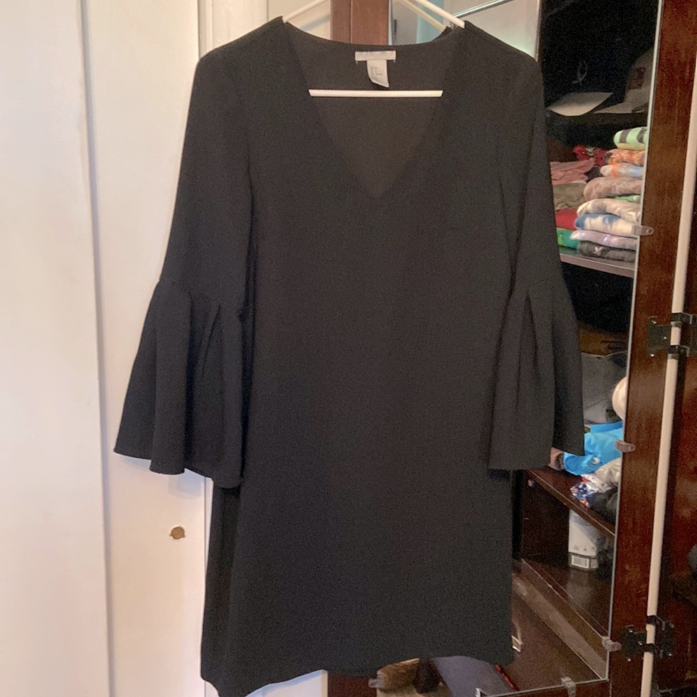 Woman’s H&M Bell Long Sleeve Dress, Black, 4